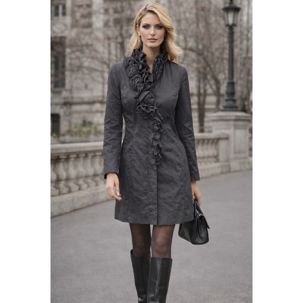 Sinequanone Fitted Blazer Jacket Sz EU 40 /US Medium Black Rosette Ruffle Front